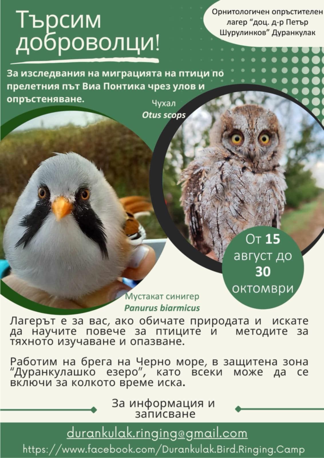 Плакат за Орнитологичен опръстителен лагер в Дуранкулак