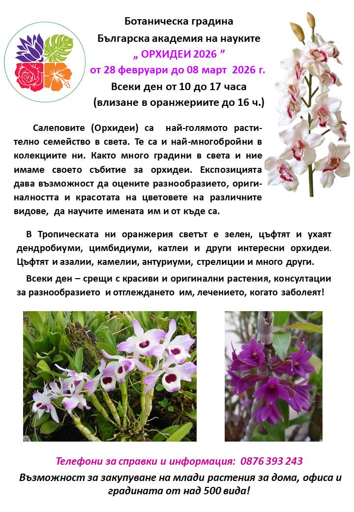 ''Орхидея 2026'' в Ботаническа градина на БАН